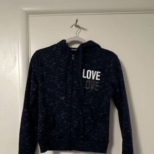 Kids Navy Zip-Up Hoodie with 'LOVE' Graphic - Comfortable Everyday Pullover